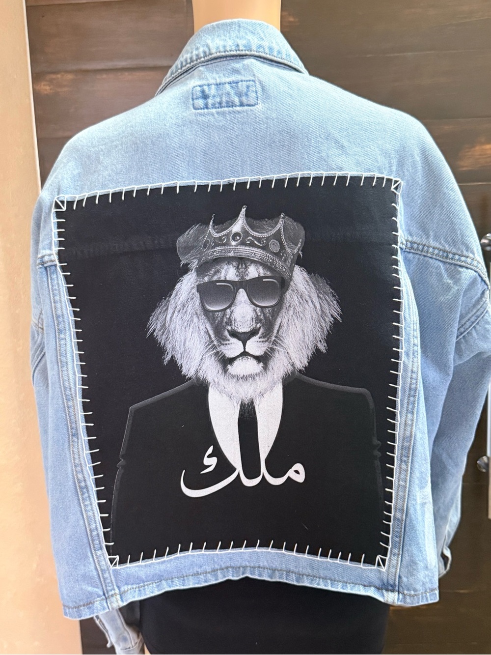 Upcycled Crowned Lion Denim Jacket Size L